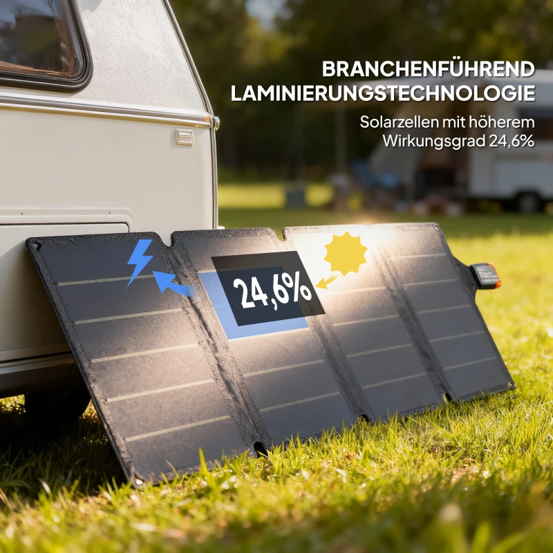 HOMCOM Tragbares Solarpanel, 36W Schnellladung, wasserdicht, faltbar, Ladegerät, Grau
