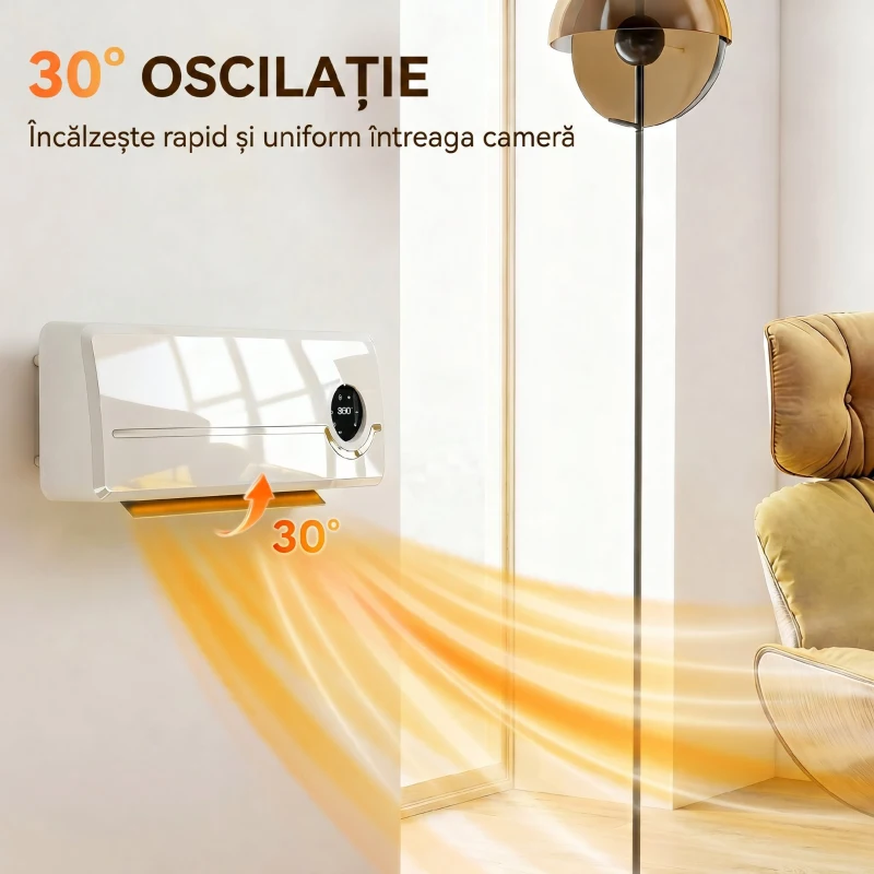 HOMCOM Aerotermă Ceramică 2000W de Perete cu 3 Moduri, Temperatură Reglabilă, Temporizator, Telecomandă, Blocare pentru Copii, Alb