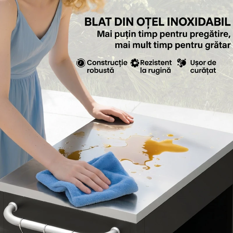 HOMCOM Cărucior de Bucătărie din Oțel Inoxidabil cu Dulap Contenitor și 6 Cârlige, 86x50x86,5 cm, Negru