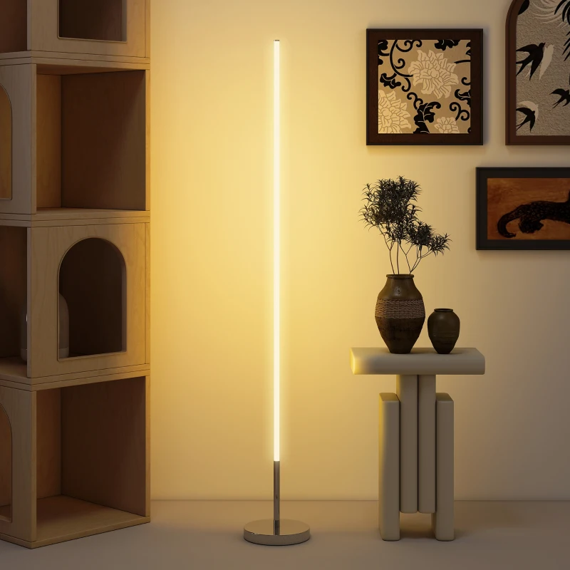 HOMCOM Lampadaire LED, lampadaire sur pied salon à intensité variable, télécommande, interrupteur à pied, Ø20x150cm, argent