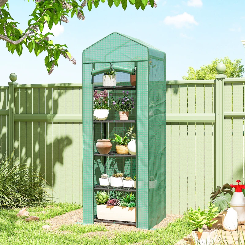 Outsunny Serre de jardin balcon étagère serre 5 niveaux 0,69 x 0,49 x 1,93 m acier bâche amovible PE vert