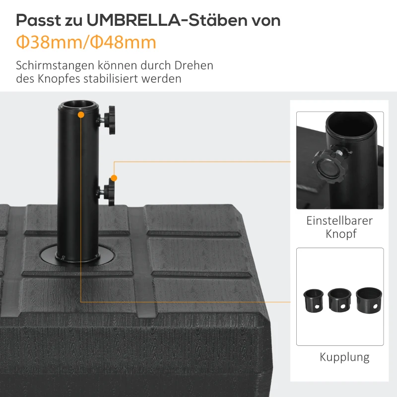 Outsunny Sonnenschirmständer bis 40 kg befüllbar Schirmständer mit Griff, Quadratisch Schirmhalter Schwarz