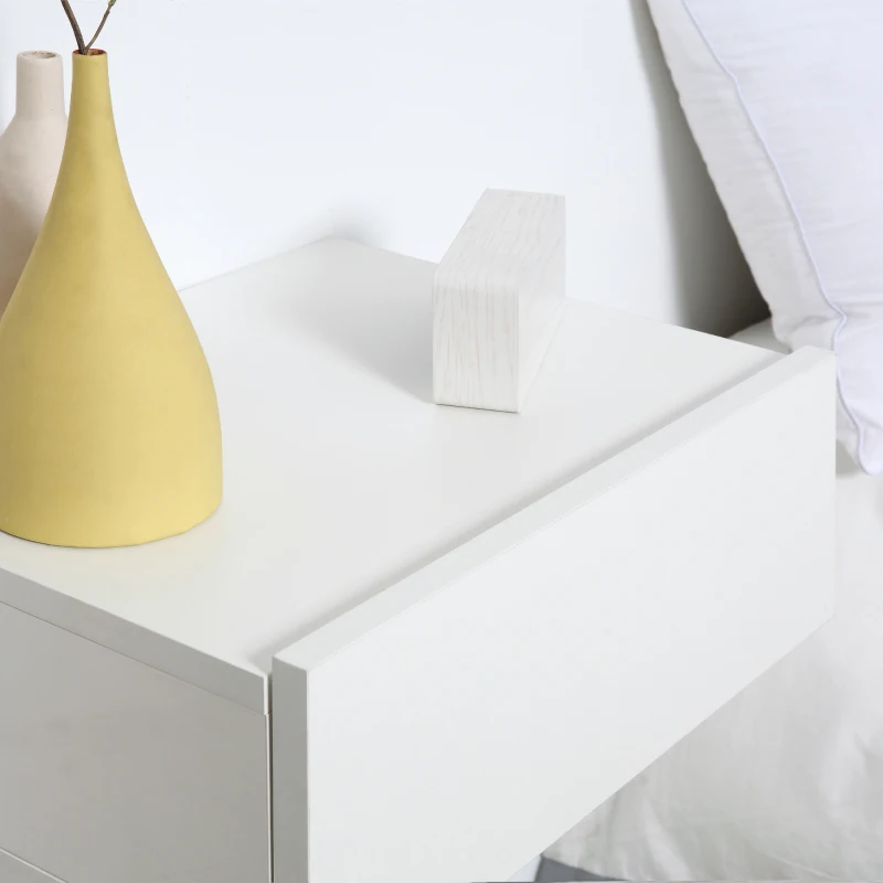 HOMCOM 2 tlg. Wandnachttische Nachttisch Wandschrank mit Schublade Schlafzimmer Nachtkommode Beistelltisch Spanplatte Weiß 40 x 30 x 15 cm