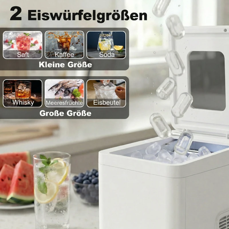 HOMCOM Zelfreinigende tafel-ijsblokjesmachine, compacte ijsbereider met schep en mand, wit