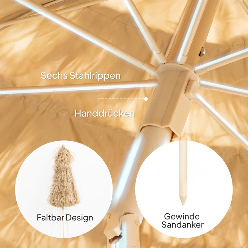 Outsunny 150 cm Hula Strohdach Tiki Strand- und Gartenschirm mit Sandanker, verstellbarer Höhe und Neigefunktion, Strohdach Sonnenschirm