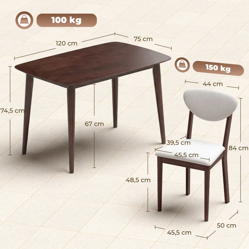 HOMCOM Ensemble table salle à manger avec 4 chaises, table de cuisine avec chaises pour 4 personnes, assise rembourrée, crème