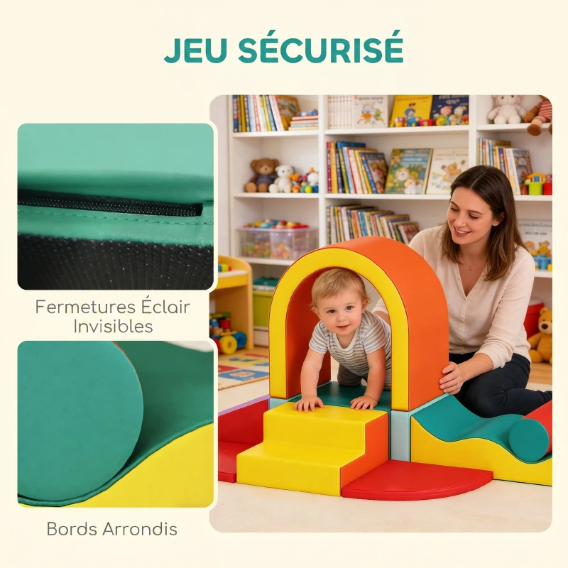 AIYAPLAY Parcours motricité bébé 10PCS, module motricité bébé en mousse EPE avec housse en revêtement PU, multicolore