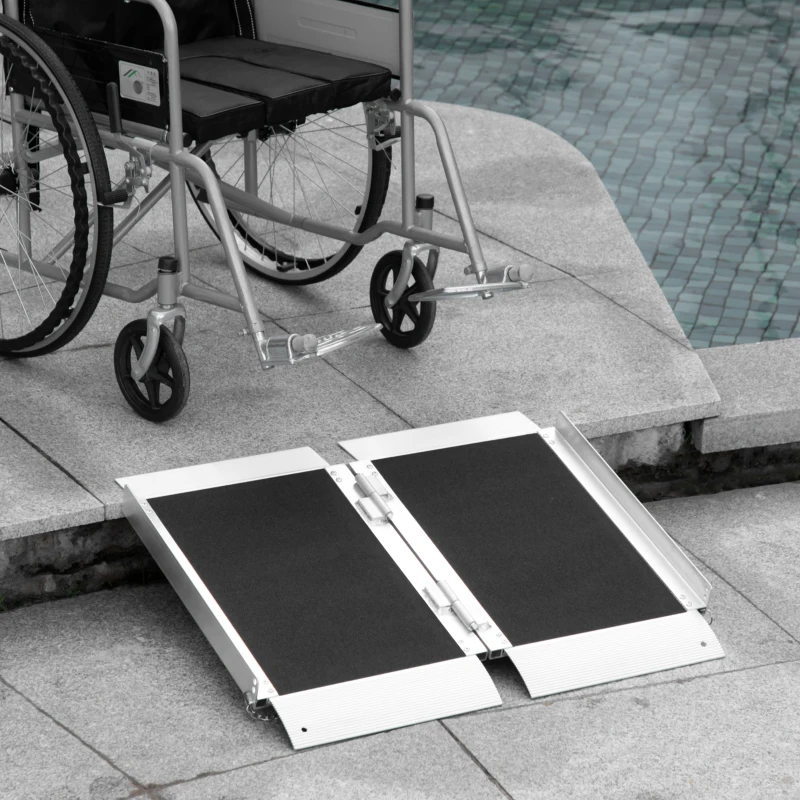 HOMCOM Rampe de fauteuil roulant pliable en alliage d'aluminium antidérapante, avec poignées, charge max. 272 kg, noir