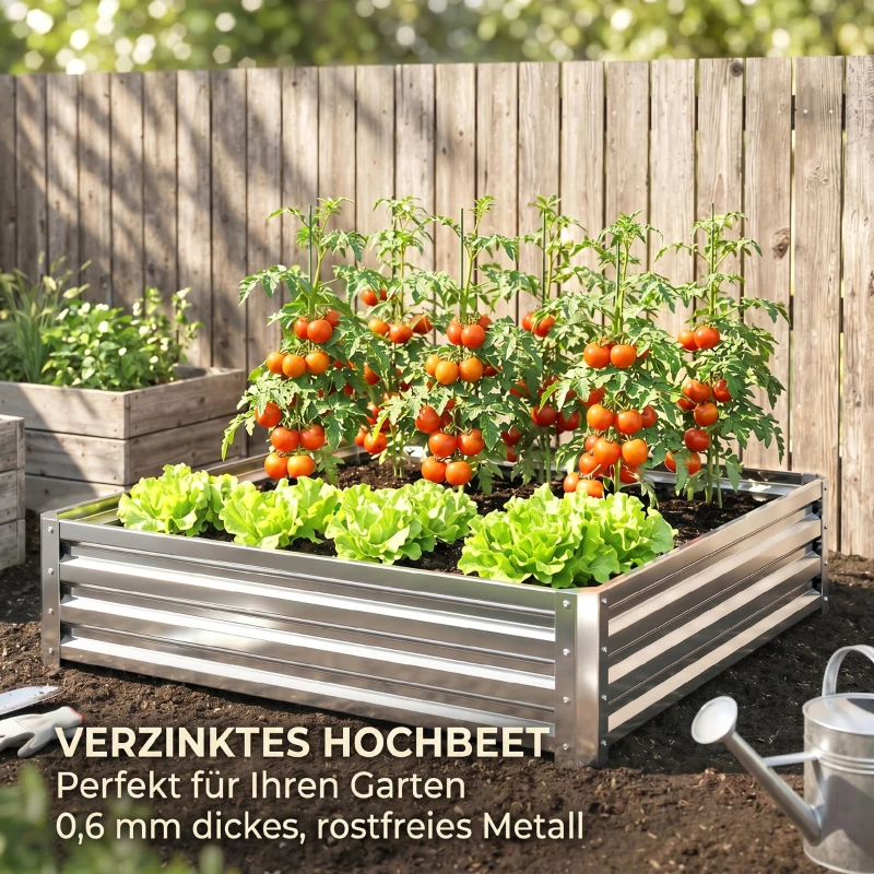 Outsunny Gartenbeet, Pflanzkasten mit Stahlgehäuse, Silber, 120 x 120 x 30 cm
