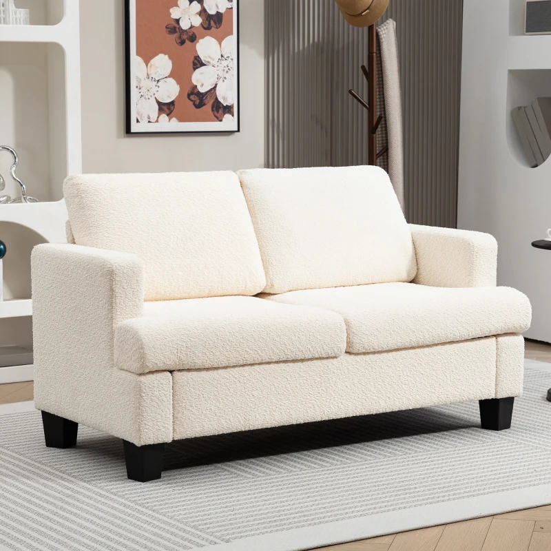 HOMCOM Canapé 2 places 120 cm avec coussins de dossier amovibles, tissu chenille pour salon, chambre, bureau, beige(m-10)