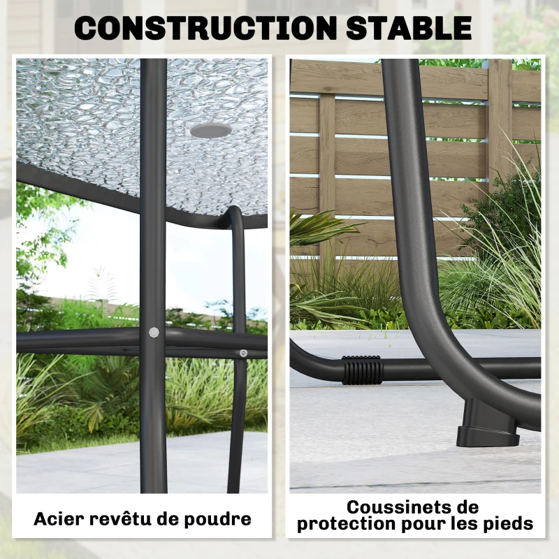 Outsunny Salon de jardin extérieur 8 pièces, table de jardin extérieure 6 chaises Pliantes parasol plateau en Verre Trempé, Gris