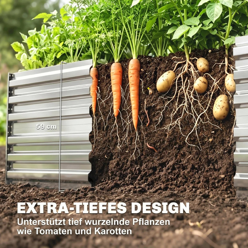 Outsunny Pflanzenkübel, Handliches Blumenbeet zum Anpflanzen, Hegen und Pflegen, Hochbeet, Stahl, Silber