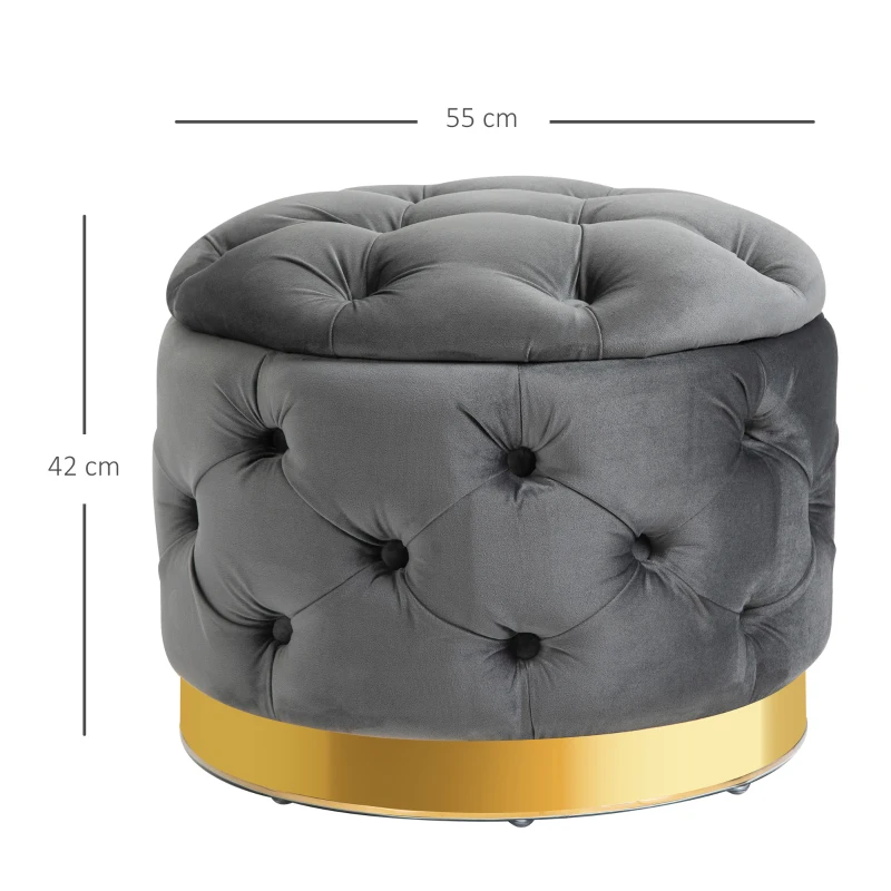 HOMCOM Vintage Hocker, Sitzhocker Truhenbank Fußbank Fußhocker mit Stauraum, Polsterhocker, Metall, Schaumstoff, Kohlegrau, 55 x 55 x 42 cm