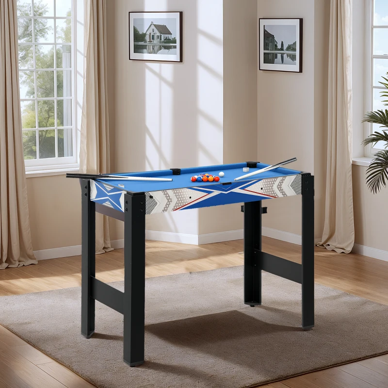 SPORTNOW Table de jeux multifonctions 5 en 1, Billard, ping-pong, jeu de palets, mini basket, tir à l'arc, bleu