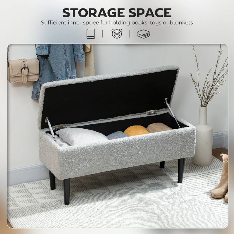 HOMCOM Sitztruhe, Sitzbank mit Stauraum, bis 120kg, Samtoptik, 95x38x45cm, Grau