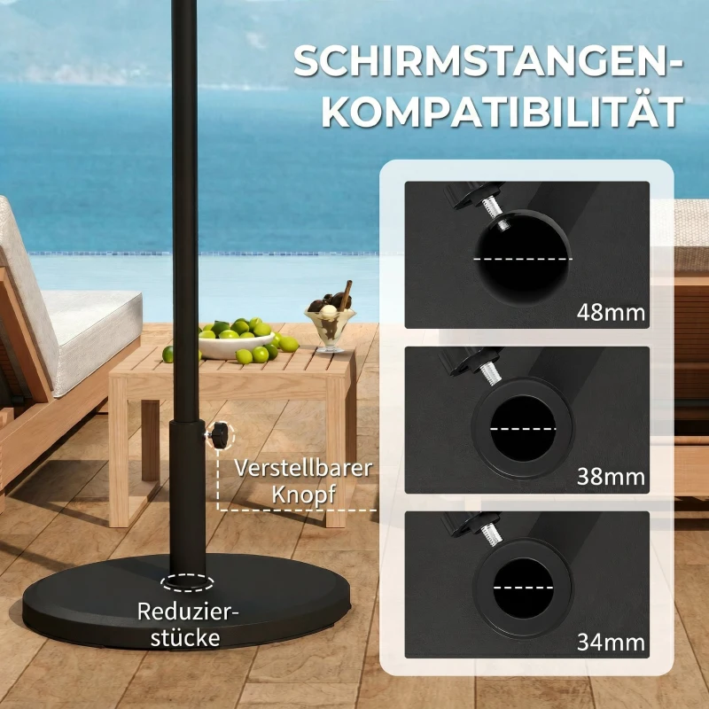 Outsunny Sonnenschirmständer aus Zement 13kg Rund Schirmständer für Sonnenschirm 34mm/38mm/48mm Rohrdurchmesser, Schwarz