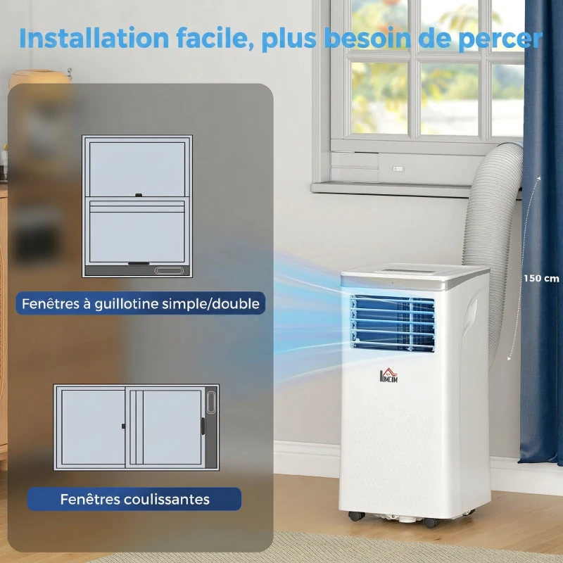 HOMCOM Climatiseur mobile 10000BTU, climatiseur portable 4 en 1 refroidissement déshumidificateur ventilateur mode nuit, blanc