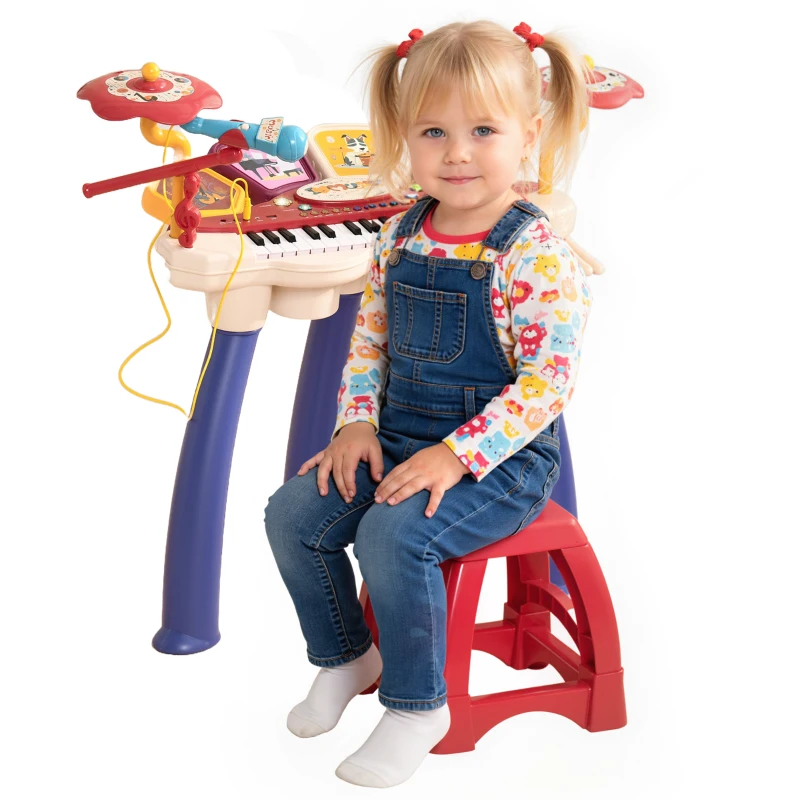 AIYAPLAY Ensemble de musique 2 en 1 pour enfant piano et batterie électronique avec micro et tabouret