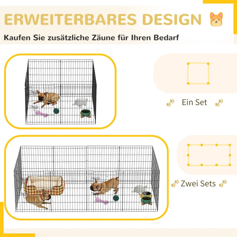 PawHut Haustierlaufstall, Spielgehege für Welpen und kleine Hunde, mit Tür, Indoor- und Outdoor-tauglich, 76 cm, Schwarz(m-8)