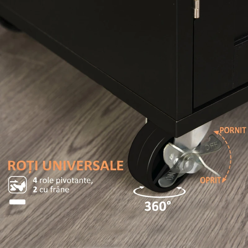 HOMCOM Dulap mobil de bucătărie cu sertar, dulap cu 2 uși, roți și bară laterală, 83x45x91.5cm, negru(m-5)