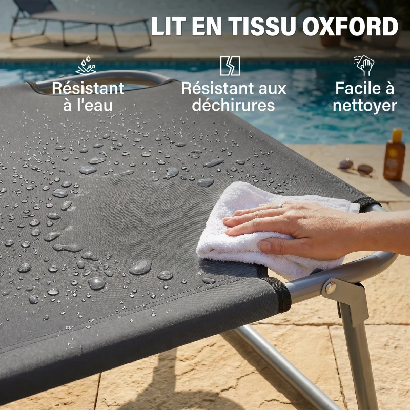 Outsunny Transat Bain de Soleil Pliable Chaise Longue Pliante Grand Confort Dossier Inclinable Multi-positions et Pare-Soleil réglable Dim. 187L x 58l x 36H cm Gris