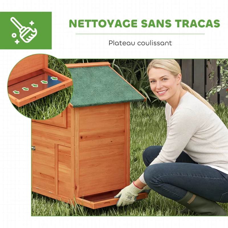 PawHut Poulailler avec Pondoir et Perchoir Toit en Bitume Étanche et Fenêtre de Ventilation Bois 113,5x67,5x95,5cm Orange