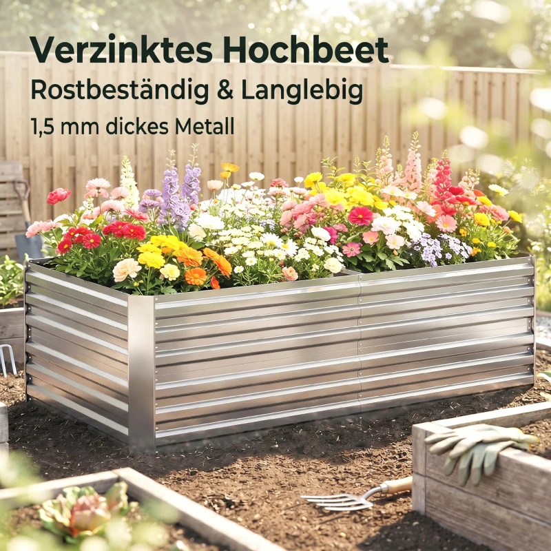 Outsunny Pflanzenkübel, Handliches Blumenbeet zum Anpflanzen, Hegen und Pflegen, Hochbeet, Stahl, Silber