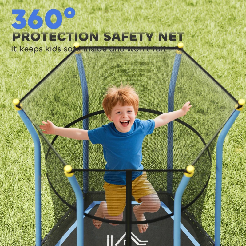 HOMCOM Kids Trampoline Mini Bouncer with Enclosure Safety Net For Ages 3-10 Years - Blue