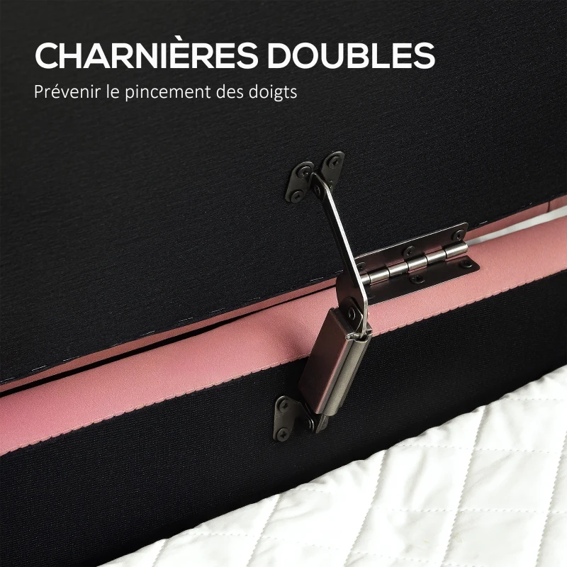 HOMCOM Banc de rangement, bout de lit en velours avec couvercle, pieds en métal, capacité 72 L, 108x44x43,5cm, rose