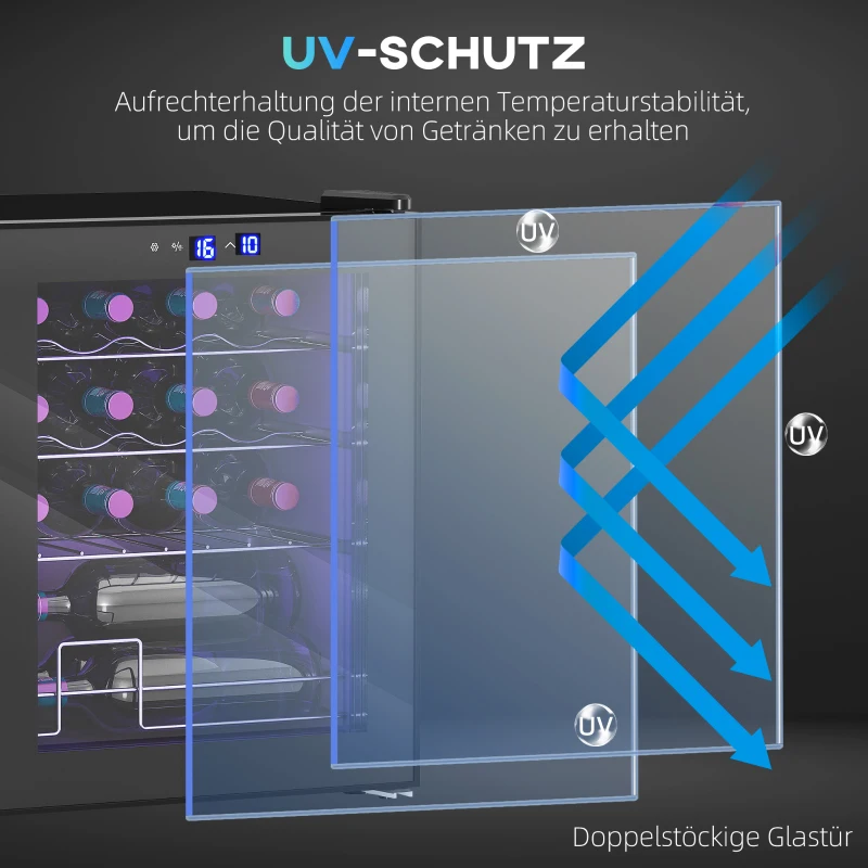 HOMCOM Freistehender Weinkühlschrank, 16 Flaschen, für Hausbar, Wohnzimmer, Küche Touchscreen, Glastür, LED-Beleuchtung