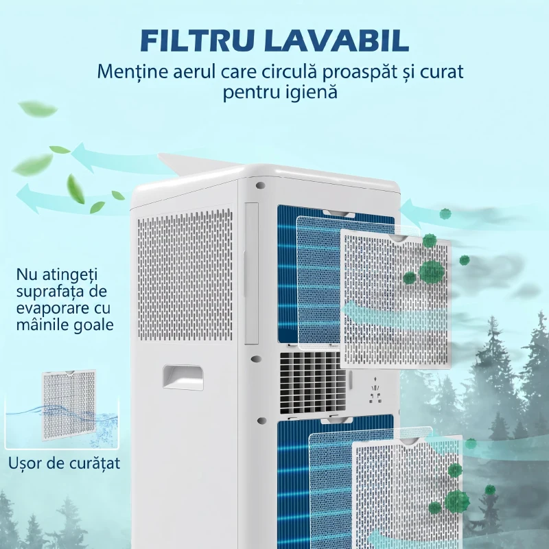 HOMCOM Aparat de aer condiționat portabil 1250W cu 5 moduri și timer 24h, 35.5x35x70 cm, alb