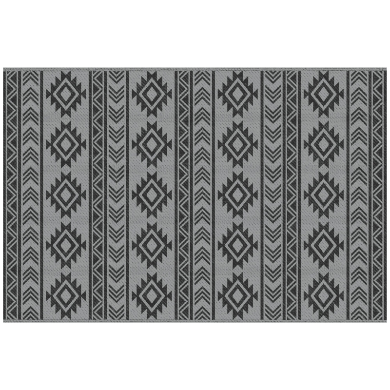 Outsunny Outdoor-Teppich, wasserdicht, doppelseitiges Design, hochwertige Kunststofffaser, schwarz+grau, 182 x 274cm