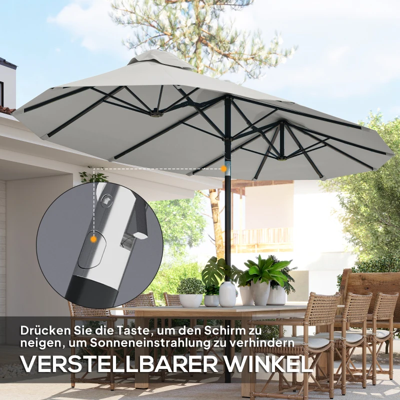 Outsunny Sonnenschirm, Gartenschirm, neigbar, mit Handkurbel, Winddach, Polyester+Stahl, Cremeweiß, 295 x 152 cm