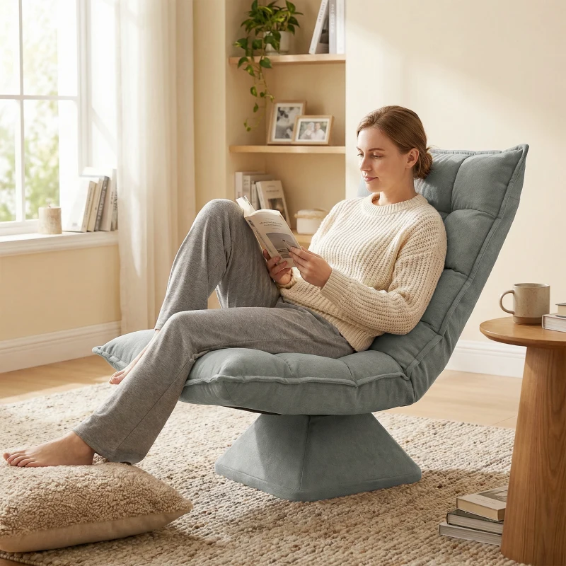 HOMCOM Fauteuil de sol paresseux fauteuil relax fauteuil salon design capitonné inclinaison dossier réglable pivotant 360°