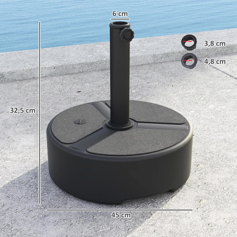 Outsunny Sonnenschirmständer aus HDPE Befüllbar Schirmständer 18kg/20kg mit Sand Wasser, Rund Schwarz