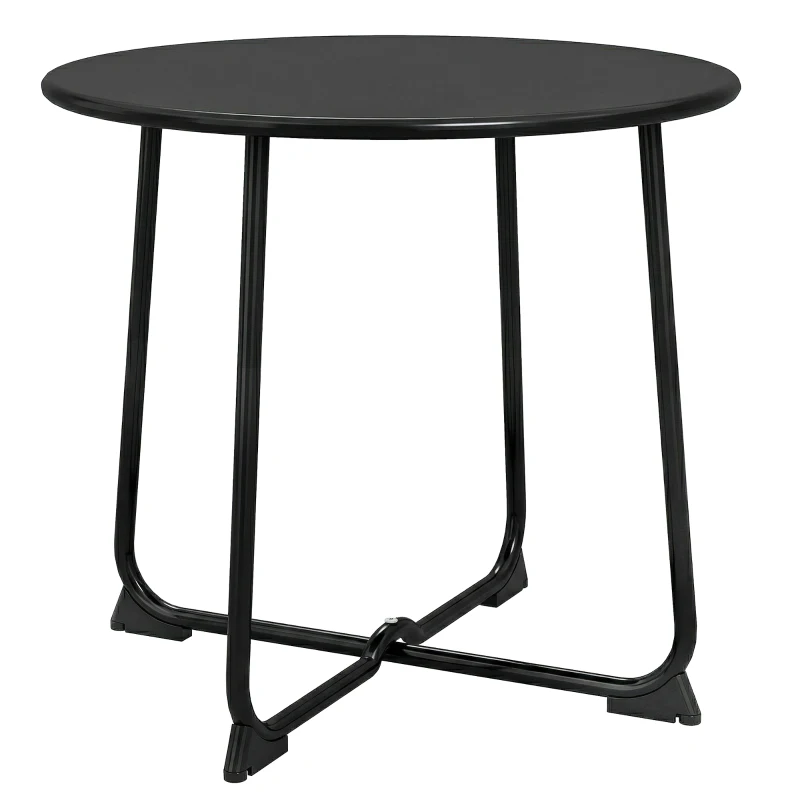Outsunny Table basse extérieure pour 2 personnes, table de jardin ronde base en X avec structure en métal, Ø 50 x 45,5 cm, noir