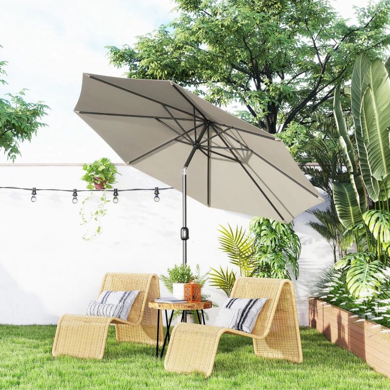 Outsunny Parasol de jardin extérieur Parasol droit inclinable Ø 3 m en métal Rond Polyester 180g/m² manivelle inclinable Gris Clair
