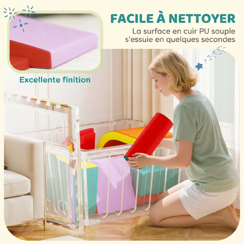 AIYAPLAY Parcours motricité bébé 10PCS, module motricité bébé en mousse EPE avec housse en revêtement PU, multicolore