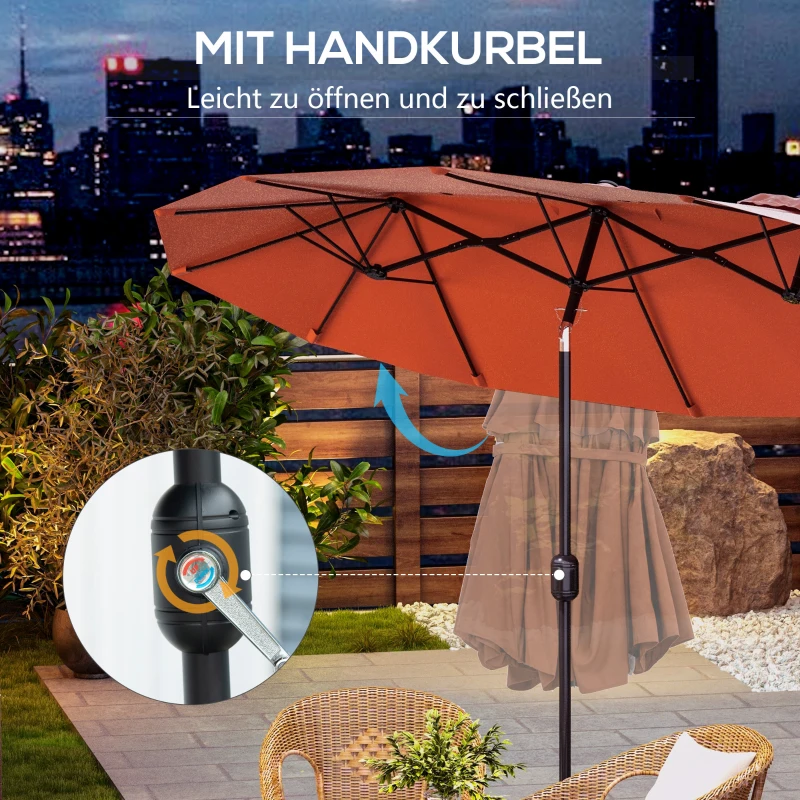 Outsunny Sonnenschirm, Gartenschirm, neigbar, mit Handkurbel, Winddach, Polyester+Stahl, Weinrot, 295 x 152 cm