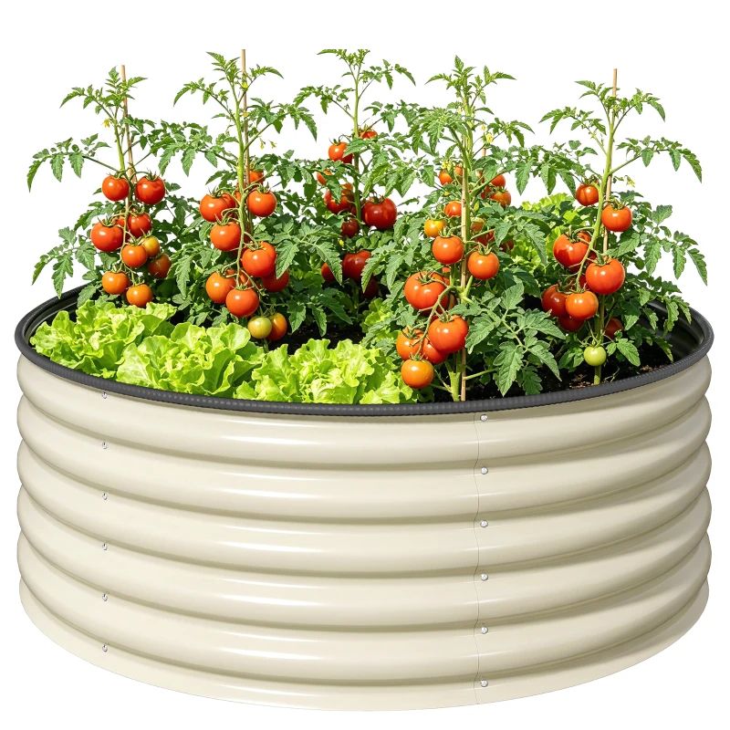 Outsunny Hochbeet, Verzinkter Pflanzkübel mit Sicherheitsrand, Pflanzbox mit offenem Boden, 120 x 120 x 43 cm, Cremeweiß