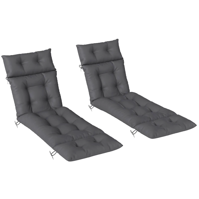 Outsunny Lot de 2 coussins de chaise longue coussin bain de soleil épais, confortable - 6 attaches, 190 x 56 x 10 cm, gris foncé