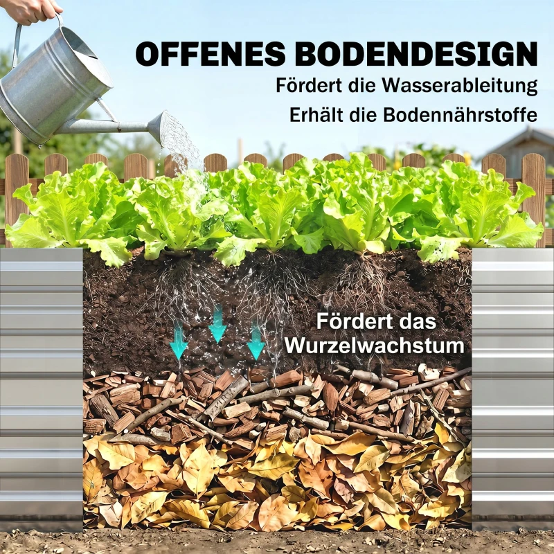 Outsunny Pflanzenkübel, Handliches Blumenbeet zum Anpflanzen, Hegen und Pflegen, Hochbeet, Stahl, Silber