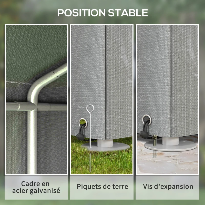 Outsunny Abri de jardin tente de stockage imperméable abri moto porte enroulable fermeture éclair, 160 x 218 x 172 cm, gris clair