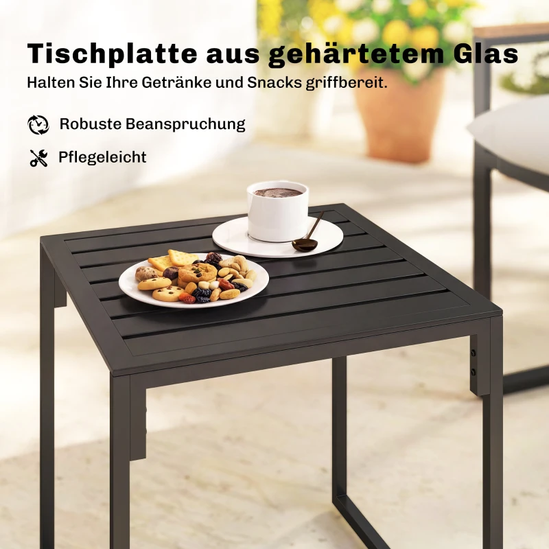 Outsunny Bistro-Set für 2 Personen, 3-teiliges Garten-Bistro-Set mit Metallrahmen und dicken Polstern