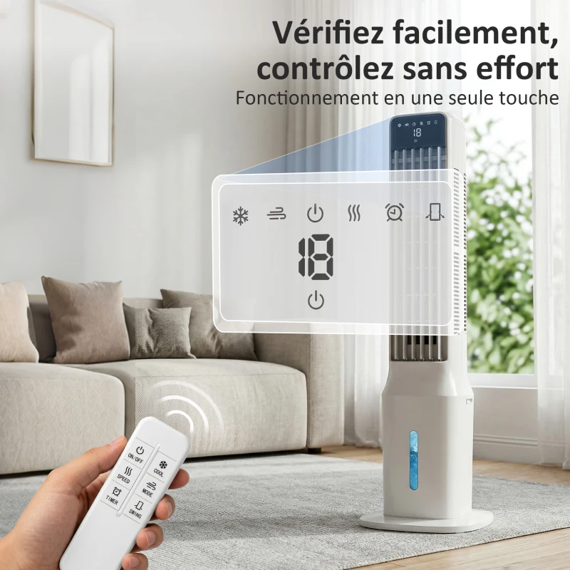 HOMCOM Refroidisseur d'air portable 3-en-1 réservoir d'eau 9 litres oscillation à 48° 3 vitesses 3 modes 4 packs de glace blanc