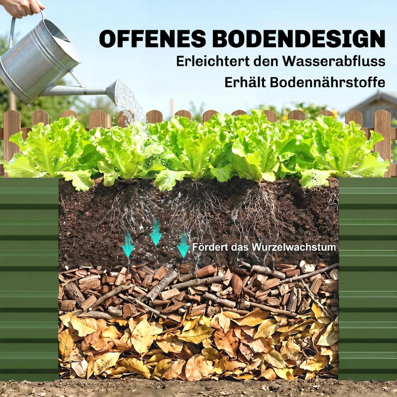 Outsunny Pflanzenkübel, Handliches Blumenbeet zum Anpflanzen, Hegen und Pflegen, Hochbeet, Stahl, Grün