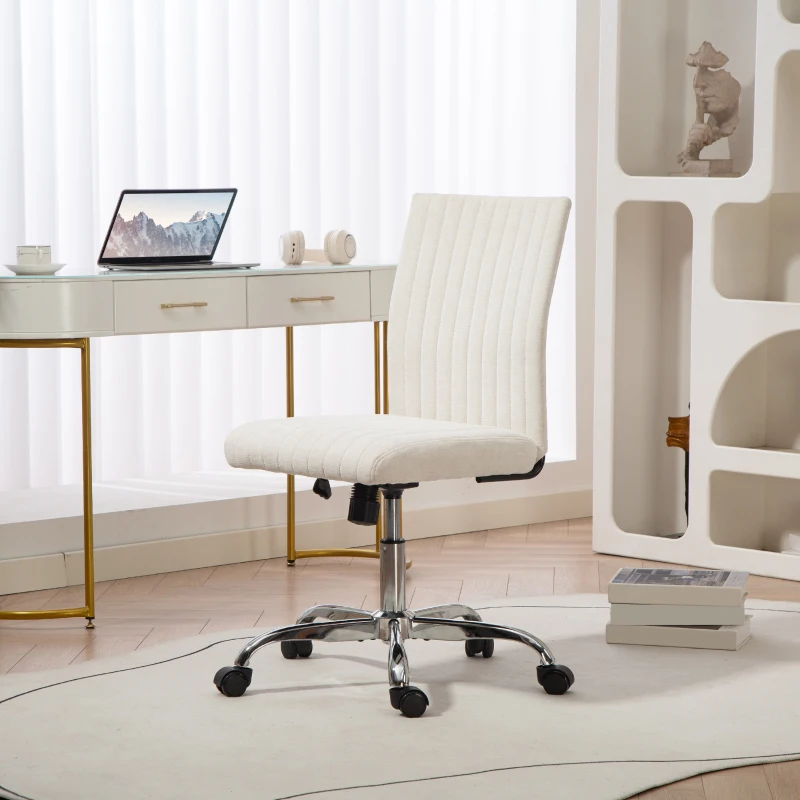 HOMCOM Chaise de bureau sans accoudoirs, fauteuil de bureau, hauteur réglable et pivotant 360°, 43 x 56 x 89-99 cm, crème
