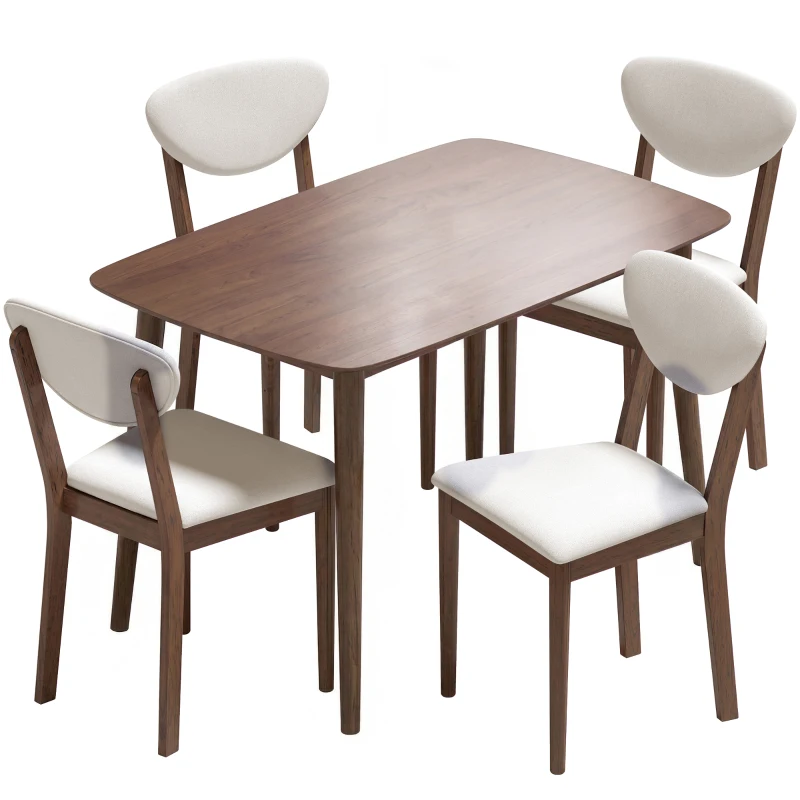 HOMCOM Ensemble table salle à manger avec 4 chaises, table de cuisine avec chaises pour 4 personnes, assise rembourrée, crème