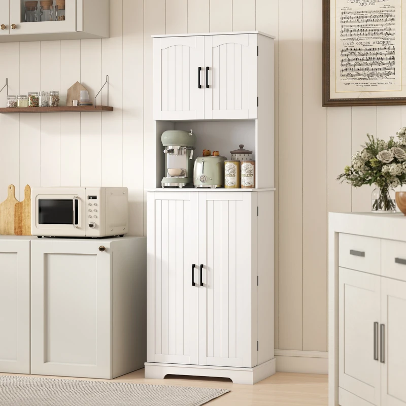 HOMCOM Buffet haut cuisine armoire de cuisine, 4 portes plan de travail 8 porte-épices étagères réglables 60x40x181,5cm blanc(m-9)
