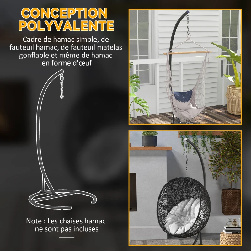 Outsunny Support de fauteuil suspendu, support chaise suspendue avec base ronde, cadre en métal robuste, Ø 102 x 195 cm, noir
